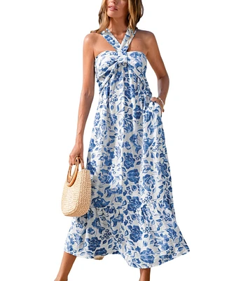 Women's Watercolor Petals Floral Maxi Beach Dress