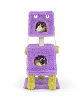 Cute Monster-Themed Cat Tower with 2 Private Condos Space-Saving Playhouse for Small Spaces