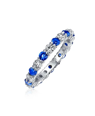 Bling Jewelry Alternating Two Tone Cubic Zirconia Stackable Cz Eternity Cocktail Statement Ring .925 Sterling Silver