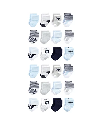 Luvable Friends Cotton Rich Baby Terry Socks 24-Pack, Airplane, 0-6 Months