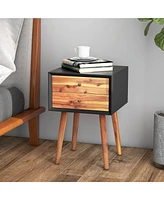 Gymax 2PCS Wooden Nightstand Mid-Century End Side Table Living Room W/2 Storage Drawer