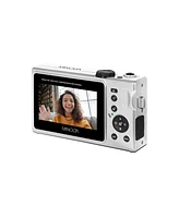 Minolta Minolta MND25 Digital Camera, 48 Mp Autofocus, 4K Ultra Hd Camera with Selfie Mirror & 32GB Sd Card, Silver, Bundle with Slinger Camera Bag