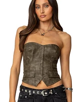 Edikted Womens Maysen Faux Leather Corset