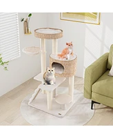 Modern Cat Tree for Indoor Cats with Cattail Fluff Condo & Top Perch Stylish & Cozy Playhouse