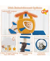 Aviation-Themed Cat Tree with Helicopter Fun & Stylish Playhouse for Cats