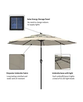 10 Ft Patio Umbrella with Solar Lights 3-Tier Outdoor Table Market Pool Umbrellas for Patio, Red