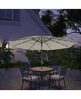 10 Ft Patio Umbrella with Solar Lights 3-Tier Outdoor Table Market Pool Umbrellas for Patio, Red