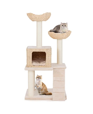 Cattail Cat Tower with Sisal Scratching Posts, Perch & Condo Cozy Multi-Level Playhouse for Cats