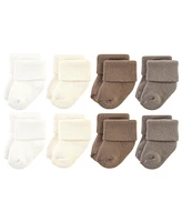 Hudson Baby Cotton Rich Baby Terry Socks 16-Pack, Solid Beige Brown, 0-6 Months