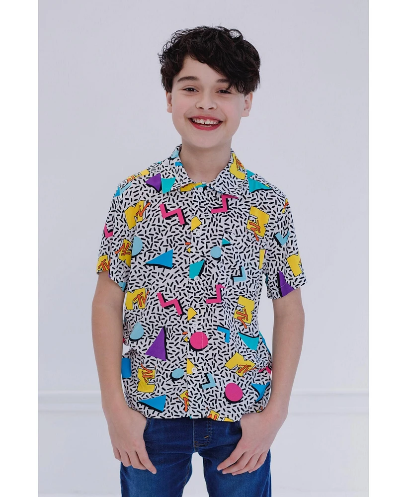 Mtv Matching Family Button Down Dress Shirt Neon Logo