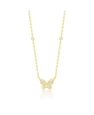 Etoielle Pave Butterfly Necklace in Yellow Gold Tone Cz with Bezel Set Cubic Zirconia in the Chain