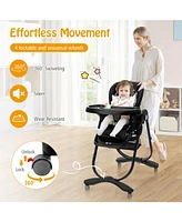 Multifunctional Folding Baby High Chair with Rolling Wheels and Adjustable Height