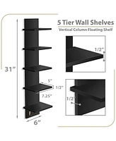 Sorbus 5 Tier Wall Mounted Floating Shelf Unit with Hooks - Home Decor and Storage Organizer