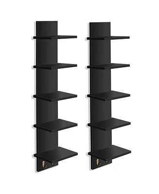 Sorbus 2 Pack 5 Tier Wall Mounted Floating Shelf Unit with Hooks - Home Decor and Storage Organizer