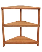 Meranti Wood 3-Tier Corner Plant Stand Shelves with Teak Oil Finish - Indoor/Outdoor Wooden Planter Furniture