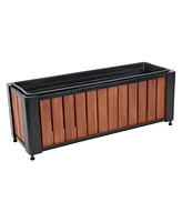 Slatted Rectangular Wood Planter Box with Powder-Coated Steel Frame - 24" Acacia Wood Planter with Removable Liner - 3.7 Gal Capacity