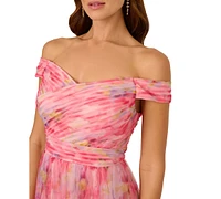 Adrianna Papell Women's Floral-Print Off-The-Shoulder Gown