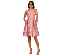 Adrianna Papell Women's Floral Jacquard Fit & Flare Dress