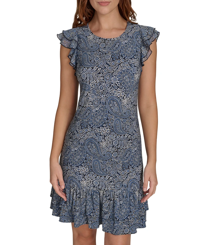Tommy Hilfiger Women's Printed Flutter-Sleeve Shift Dress
