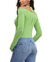 Good American Women's Rib-Knit Off-Shoulder Long-Sleeve Top
