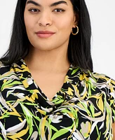 Kasper Plus Printed Cowlneck Blouse