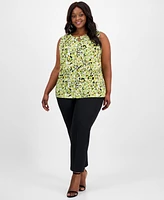 Kasper Plus Printed Sleeveless Keyhole Blouse