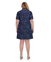 Eliza J Plus Embellished Floral Denim Shirtdress