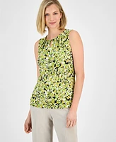 Kasper Women's Printed Pleated-Neck Keyhole Top, Regular & Petite