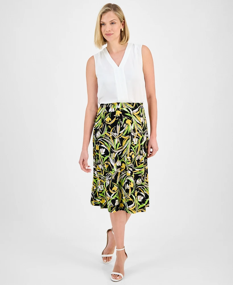 Kasper Women's Printed Pull-On Midi Skirt