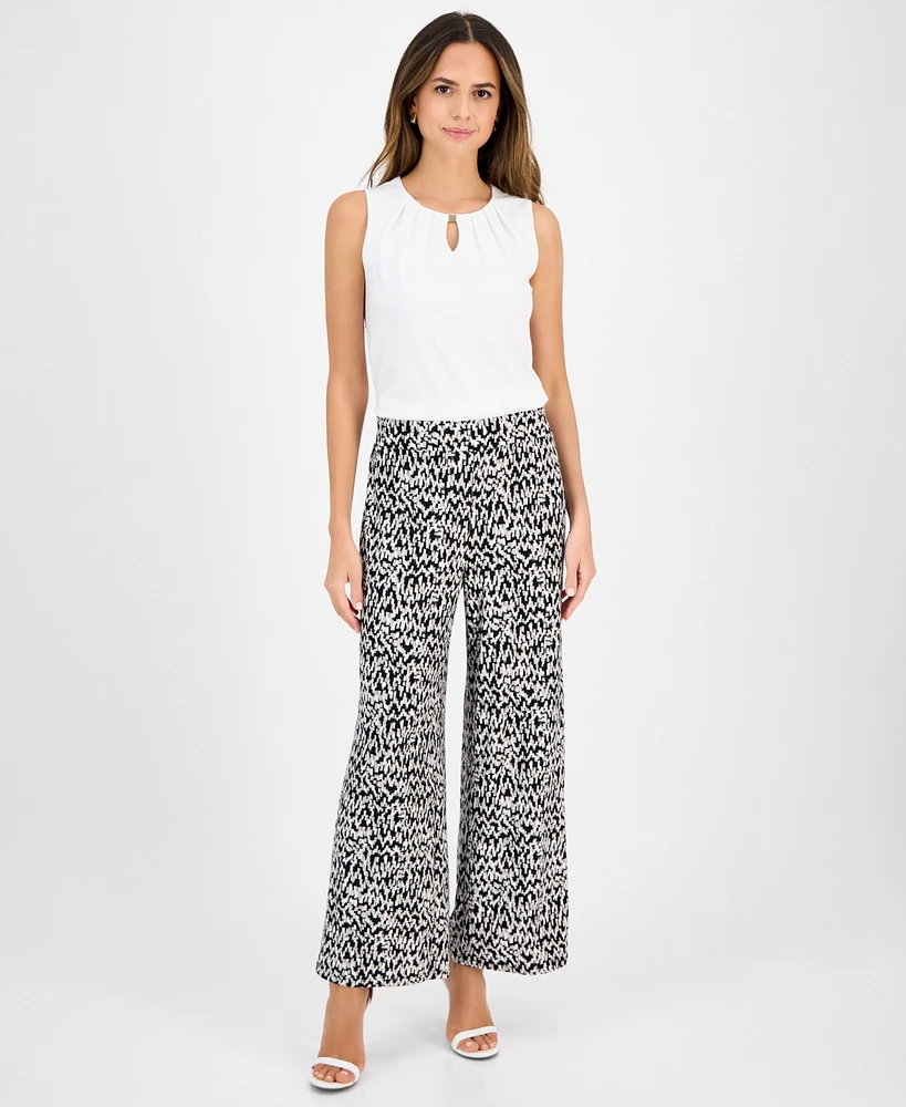 Kasper Women's Printed Wide-Leg Pull-On Pants