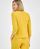 Kasper Women's Linen Blend Notched-Collar 3/4-Sleeve Jacket, Regular & Petite