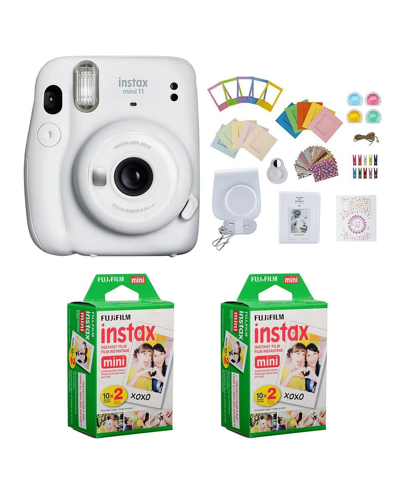 Fujifilm Instax Mini 11 Instant Camera (Ice White) Bundle with Case, 2X Fuji Instax Mini Instant Film Twin Pack