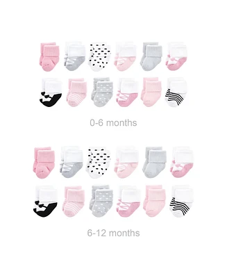 Luvable Friends Baby Girls Grow with Me Cotton Terry Socks, Pink Black Ballet, 0-6 and 6-12 Months