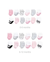 Luvable Friends Infant Girl Grow with Me Cotton Terry Socks, Pink Black Ballet, 0-6 and 6-12 Months