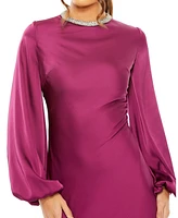 Women's Ieena Satin Long Blouson Sleeve Evening Gown