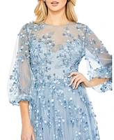 Women's Embroidered Puff Sleeve A-Line Gown