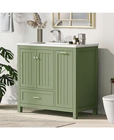 36" Modern Farmhouse Bathroom Vanity with Green Cabinet