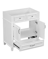 30" Solid Wood Bathroom Vanity Cabinet with Soft-Close Doors (White)