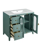 36-inch Bathroom Vanity with 2 Soft Close Doors, Solid Wood Frame Modern Bathroom Storage Cabinet with 3 Drawers