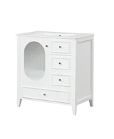 30" Bathroom Vanity with Sink, Bathroom Vanity Cabinet with Three Drawers and Door, Solid Wood and Mdf, White
