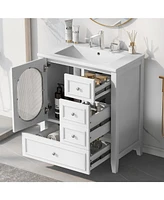 30" Bathroom Vanity with Sink, Bathroom Vanity Cabinet with Three Drawers and Door, Solid Wood and Mdf, White