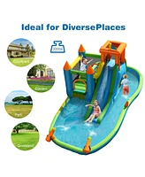 Inflatable Water Slide Kids Bounce House with Splash Pool Fun Outdoor Playset for Summer