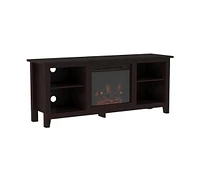 Wood Tv Stand with Electric Fireplace Heater Insert for Warmth and Entertainment Storage