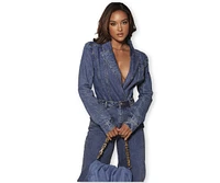 Jluxlabel Women's Medium Wash Dominica Structured Denim Bodysuit