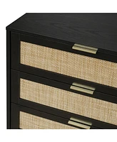 Rattan 6 Drawer Dresser Modern Closet Dressers Chest of Drawers Storage Cabinet with Drawers Entryway Cabinet for Living Room, Black