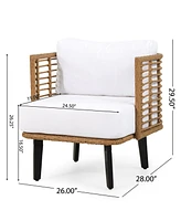 Modern Wicker and Acacia Wood Outdoor Chair with Water-Resistant Cushions