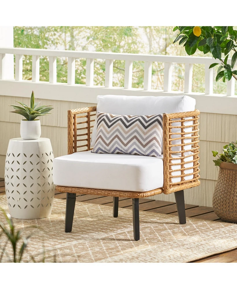 Modern Wicker and Acacia Wood Outdoor Chair with Water-Resistant Cushions