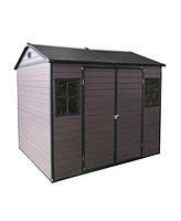 8x6ft Waterproof Resin Storage Shed with Floor, Windows, Lockable Door