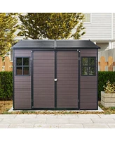 8x6ft Waterproof Resin Storage Shed with Floor, Windows, Lockable Door