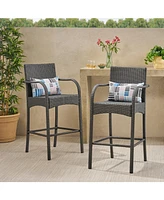 Cascada Outdoor Wicker Barstool Chairs: Set of 2 (Gray/Multi-Brown)